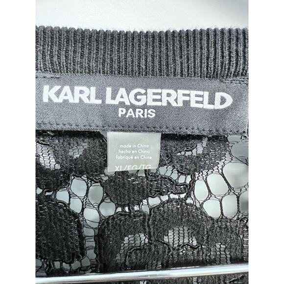 Karl Lagerfeld Paris Black Lace Back Women's XL Pearl Buttons Retro Elegant New - Picture 8 of 10